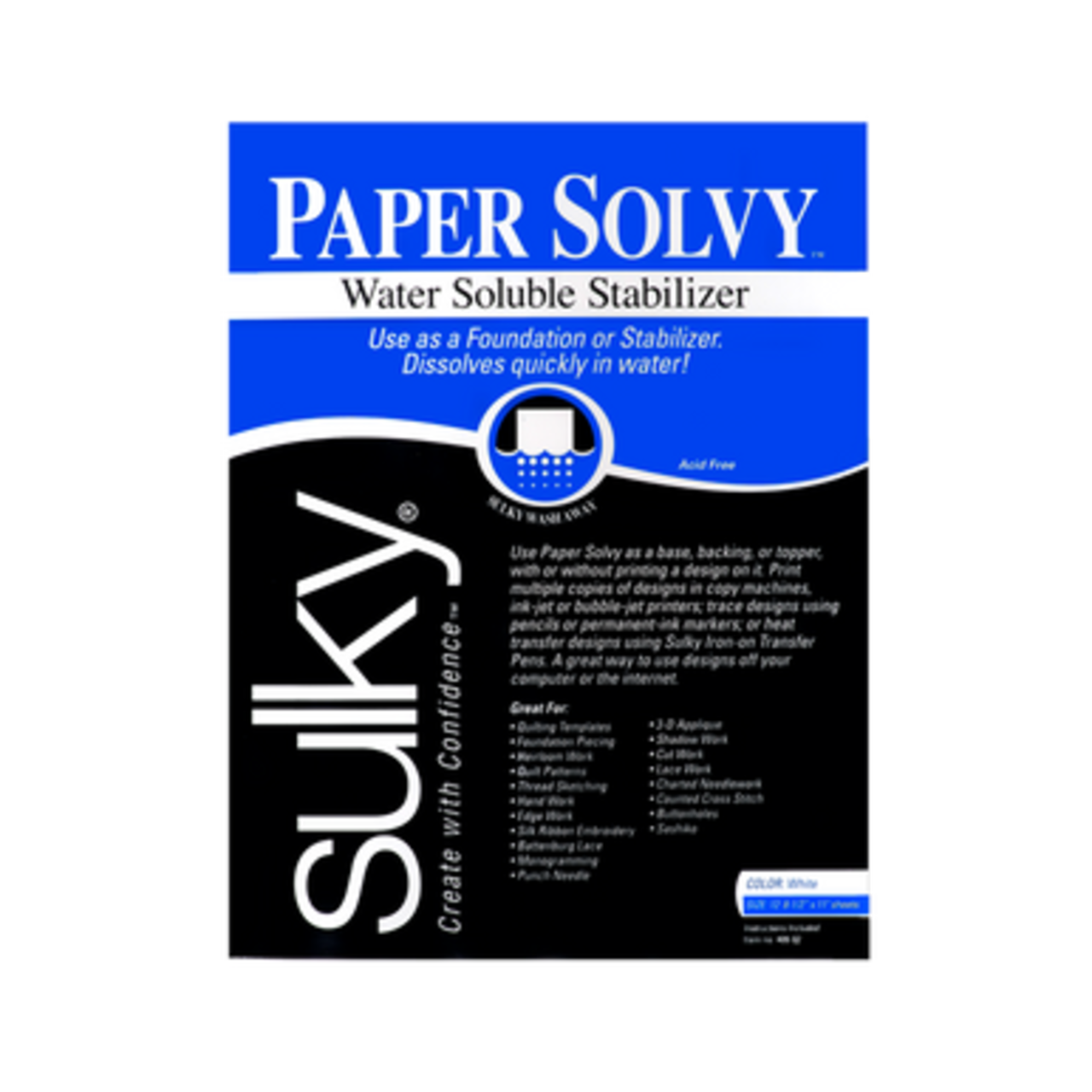 Sulky Paper Solvy Stabilizer - White - 8.5'' x 11'' Pkg. (12 Sheets)